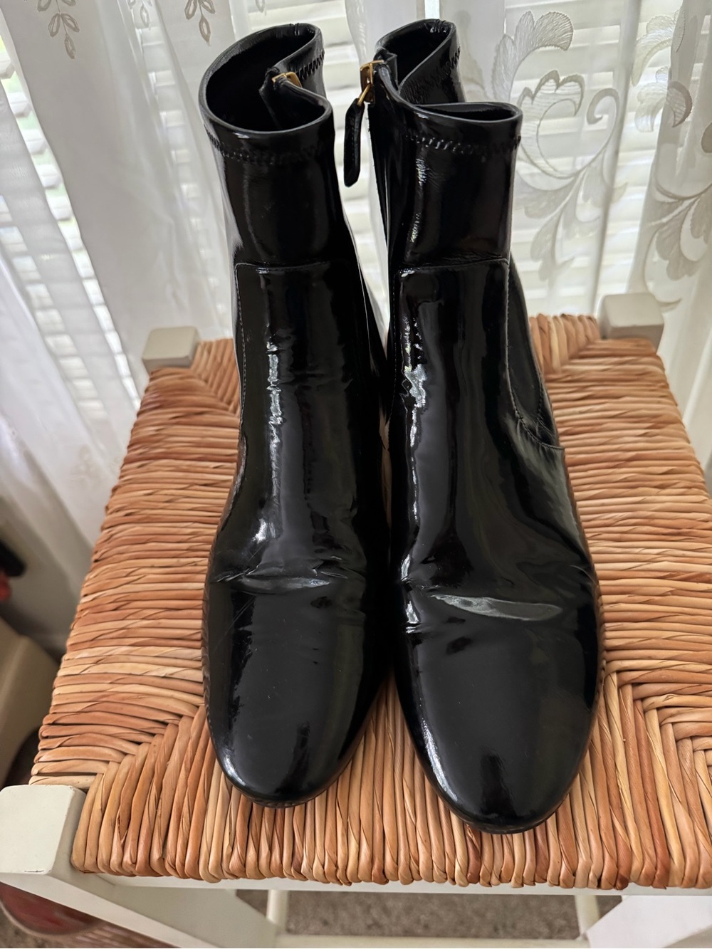 Women's Black Patent Ankle Booties with Side Zip
